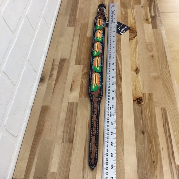 Mad Cow genuine leather jewelry dog collar handmade black green orange design - Picture 8 of 11